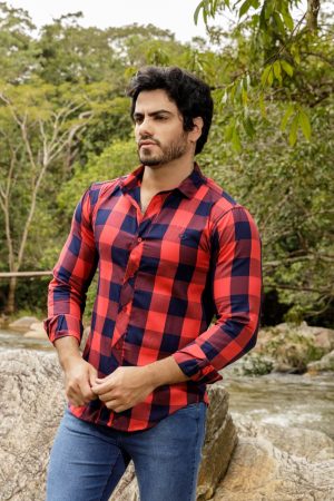 Camisa Slim xadrez 100% algodão